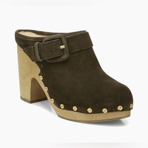 Veronica Beard- Dacey Suede Block Heel Women's Green Clogs ,Sz 8